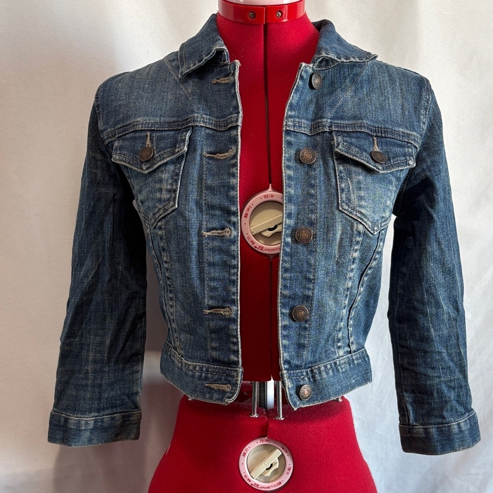 Cropped Dark Blue Denim Jacket for Women